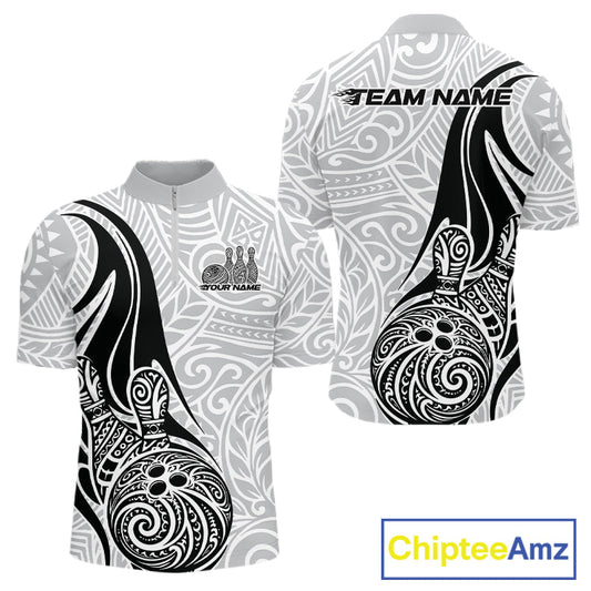 Custom Polynesian Tribal Bowling Men Quarter-Zip Shirt, Maori Style Bowling Shirt IPHW10336