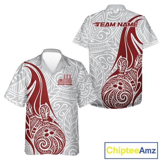 Custom Red Polynesian Tribal Bowling Men And Women Hawaiian Shirt, Maori Style Bowling Shirt IPHW10337