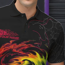 Load image into Gallery viewer, Custom Rainbow Flame Bowling Team Polo Shirts For Men, Colorful Bowling League Shirt IPHW8740
