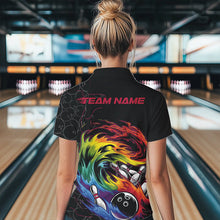 Load image into Gallery viewer, Custom Rainbow Flame Bowling Team Polo Shirts For Women, Colorful Bowling League Shirt IPHW8740