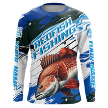 Load image into Gallery viewer, Custom Redfish Puppy Drum Long Sleeve Tournament Fishing Shirts, Redfish Fishing Jerseys | Blue Camo IPHW6231