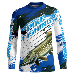 Custom Northern Pike Long Sleeve Tournament Fishing Shirts, Pike Fishing Jerseys | Blue Camo IPHW6232