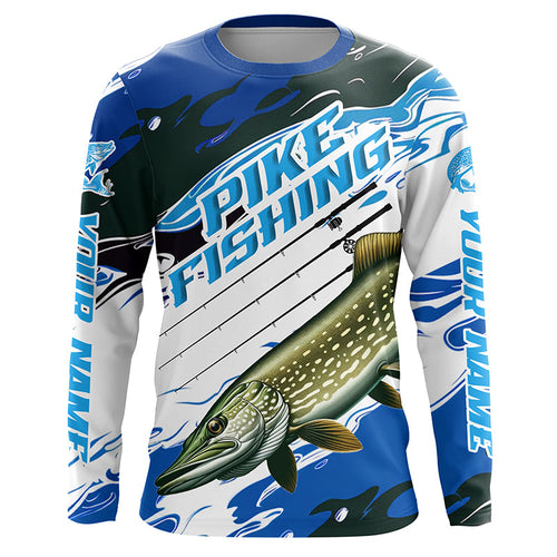 Custom Northern Pike Long Sleeve Tournament Fishing Shirts, Pike Fishing Jerseys | Blue Camo IPHW6232