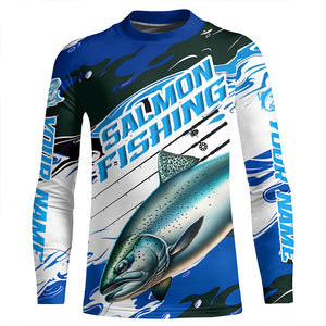 Custom Chinook Salmon Long Sleeve Tournament Fishing Shirts, King Salmon Fishing Jerseys | Blue Camo IPHW6233