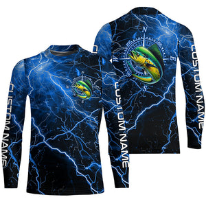 Black And Blue Thunder Lightning Mahi Mahi Fishing Custom Long Sleeve Saltwater Fishing Shirts IPHW6250