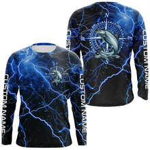 Load image into Gallery viewer, Black And Blue Thunder Lightning Chinook Salmon Fishing Custom Long Sleeve Saltwater Fishing Shirts IPHW6252