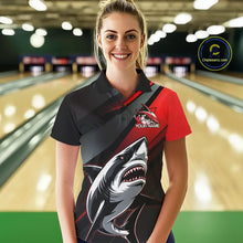 Load image into Gallery viewer, Custom Black And Red Shark Bowling Jerseys, Bowling Team Uniform Shark Women Polo Shirts IPHW8999