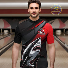 Load image into Gallery viewer, Custom Black And Red Shark Bowling Jerseys, Bowling Team Uniform Shark Men Quarter-Zip Shirts IPHW8999