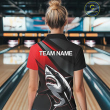 Load image into Gallery viewer, Custom Black And Red Shark Bowling Jerseys, Bowling Uniform Shark Women Quarter-Zip Shirt IPHW8999