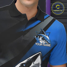 Load image into Gallery viewer, Custom Black And Blue Shark Bowling Jerseys, Bowling Team Uniform Shark Men Polo Shirts IPHW9000