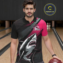 Load image into Gallery viewer, Custom Black And Pink Shark Bowling Jerseys, Bowling Team Uniform Shark Men Polo Shirts IPHW9001