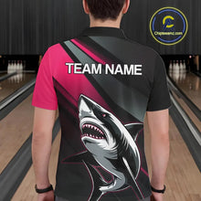 Load image into Gallery viewer, Custom Black And Pink Shark Bowling Jerseys, Bowling Team Uniform Shark Men Polo Shirts IPHW9001