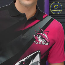 Load image into Gallery viewer, Custom Black And Pink Shark Bowling Jerseys, Bowling Team Uniform Shark Men Polo Shirts IPHW9001