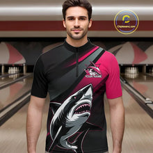 Load image into Gallery viewer, Custom Black And Pink Shark Bowling Jerseys, Bowling Team Uniform Shark Men Quarter-Zip Shirts IPHW9001