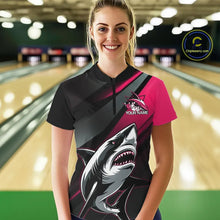 Load image into Gallery viewer, Custom Black And Pink Shark Bowling Jersey, Bowling Uniform Shark Women Quarter-Zip Shirt IPHW9001