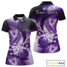 Load image into Gallery viewer, Custom Purple Butterfly Bowling Women Polo Shirts, Team Tournament Bowlers Outfit IPHW11114