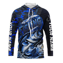 Load image into Gallery viewer, Custom Bass Long Sleeve Fishing Shirts, Personalized Bass Fishing Jersey | Blue Camo IPHW6872