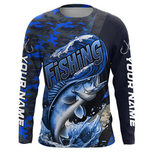 Load image into Gallery viewer, Custom Walleye Long Sleeve Fishing Shirts, Personalized Walleye Fishing Jersey | Blue Camo IPHW6873