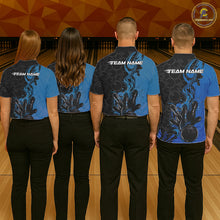 Load image into Gallery viewer, Custom Black And Blue Fire Flame Bowling Team Men Polo Shirts, Bowling League Shirt IPHW10185