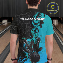 Load image into Gallery viewer, Custom Black And Blue Fire Flame Bowling Team Men Polo Shirts, Bowling League Shirt IPHW10186