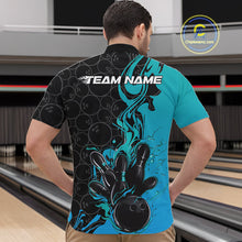 Load image into Gallery viewer, Custom Black And Blue Fire Flame Bowling Team Men Quarter-Zip Shirts, Bowling League Shirt IPHW10186