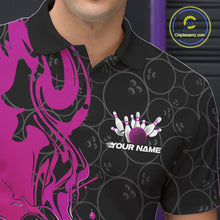 Load image into Gallery viewer, Custom Pink Purple Fire Flame Bowling Team Men Polo Shirts, Bowling League Shirt IPHW10187