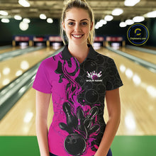 Load image into Gallery viewer, Custom Pink Purple Fire Flame Bowling Team Women Polo Shirts, Bowling League Shirt IPHW10187