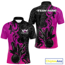 Load image into Gallery viewer, Custom Pink Purple Fire Flame Bowling Team Men Polo Shirts, Bowling League Shirt IPHW10187