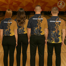 Load image into Gallery viewer, Custom Black And Gold Flame Bowling Team Men Polo Shirts, Yellow Bowling League Shirt IPHW10188