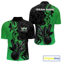 Load image into Gallery viewer, Custom Black And Green Flame Bowling Team Men Quarter-Zip Shirts, Bowling League Shirt IPHW10189