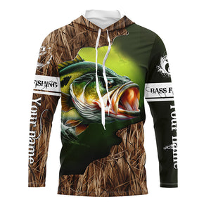 Custom Largemouth Bass Fishing Camo Long Sleeve Fishing Shirts, Bass Tournament Fishing Jerseys IPHW5701