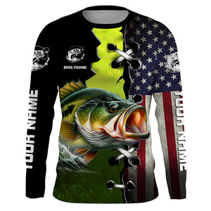 Personalized American Flag Bass Fishing Shirts, Patriotic Bass Tournament Fishing Shirts IPHW5704