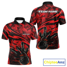 Load image into Gallery viewer, Custom Red Camo Flame Bowling Men Polo Shirts, Camouflage Bowling Team Jerseys IPHW10344