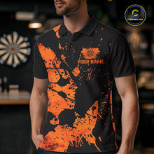 Load image into Gallery viewer, Custom Name Black And Orange Splatter Darts Shirts For Men, Dart Team League Shirts IPHW10624