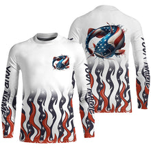 Load image into Gallery viewer, Personalized American Flag Catfish Long Sleeve Fishing Shirts, Patriotic Catfish Fishing Gifts IPHW5952