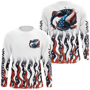 Personalized American Flag Catfish Long Sleeve Fishing Shirts, Patriotic Catfish Fishing Gifts IPHW5952