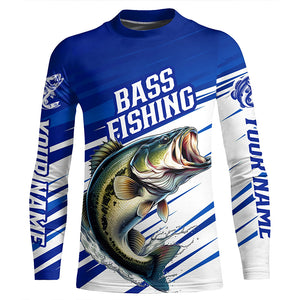 Personalized Bass Fishing Jerseys, Bass Long Sleeve Tournament Fishing Shirts | Blue IPHW5960