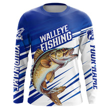 Load image into Gallery viewer, Personalized Walleye Fishing Jerseys, Walleye Long Sleeve Tournament Fishing Shirts | Blue IPHW5961