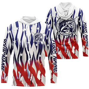 Flaming American Flag Custom Walleye Long Sleeve Fishing Shirts, Patriotic Walleye Fishing Jerseys IPHW5980