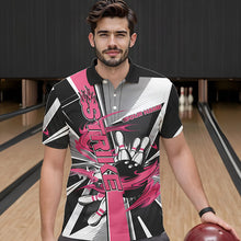 Load image into Gallery viewer, Custom Black And Pink Strike Bowling Men Polo Shirts, Bowling Team League Shirt With Name IPHW8758