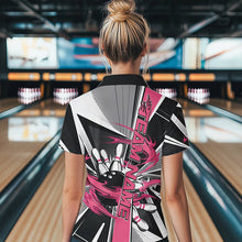 Load image into Gallery viewer, Custom Black And Pink Strike Bowling Women Polo Shirts, Bowling Team League Shirt With Name IPHW8758