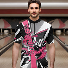 Load image into Gallery viewer, Custom Black And Pink Strike Bowling Men Quarter-Zip Shirts, Bowling Team League Shirt With Name IPHW8758