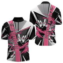 Load image into Gallery viewer, Custom Black And Pink Strike Bowling Men Quarter-Zip Shirts, Bowling Team League Shirt With Name IPHW8758