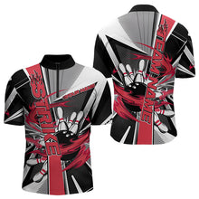 Load image into Gallery viewer, Custom Black And Red Strike Bowling Men Quarter-Zip Shirts, Bowling Team League Shirt With Name IPHW8761
