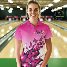 Load image into Gallery viewer, Custom Pink Gradient Butterfly Bowling Women Polo Shirts For Team, Bowling League Shirt IPHW9005