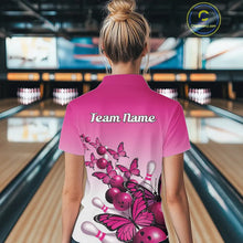 Load image into Gallery viewer, Custom Pink Gradient Butterfly Bowling Women Polo Shirts For Team, Bowling League Shirt IPHW9005