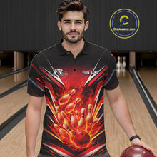 Load image into Gallery viewer, Custom Red Fire Flame Bowling Men Polo Shirt, Bowling Team Tournament Outfit IPHW11133