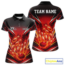 Load image into Gallery viewer, Front and back view of a men’s quarter-zip bowling shirt mockup featuring duck in sunglasses and fedora holding cash and cigar beside bowling ball and pins black and orange design