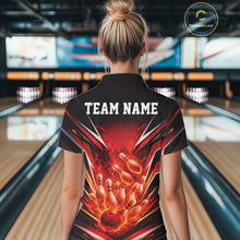 Load image into Gallery viewer, Custom Red Fire Flame Bowling Women Quarter-Zip Shirt, Bowling Team Tournament Outfit IPHW11133