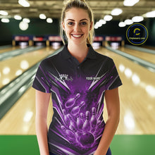 Load image into Gallery viewer, Custom Purple Fire Flame Bowling Women Polo Shirt, Bowling Team Tournament Outfit IPHW11135